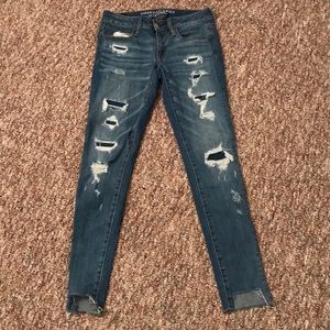 american eagle patched ripped skinny jeans